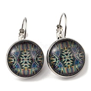 Flat Round Glass Leverback Earrings with Brass Earring Pins, Cornflower Blue, 29mm(EJEW-Q798-01G)
