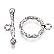 201 Stainless Steel Toggle Clasps, Textured, Ring, Stainless Steel Color, Ring: 19x15x2mm, Hole: 2mm, Bar: 25x7x4mm, Hole: 2mm.(X-STAS-R115-03)