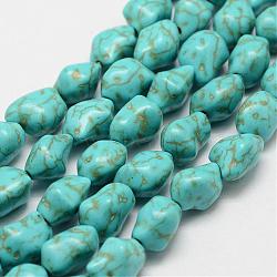 Synthetic Howlite Bead Strands, Dyed, Nuggets, Dark Cyan, 12x9x8.5mm, Hole: 1mm, about 33pcs/strand, 14.7 inch(G-P228-35-A)