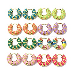 Enamel Round Hoop Earrings, Real 14K Gold Plated 304 Stainless Steel Jewelry for Women, Mixed Color, 18x21x6mm, Pin: 1mm(EJEW-Q704-05G)