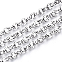 304 Stainless Steel Dapped Cable Chains, Unwelded, with Spool, Oval, Stainless Steel Color, 8.5x6.5x2mm, about 82.02 Feet(25m)/roll(CHS-N001-04P)