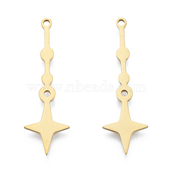 201 Stainless Steel Pendants, Star Charm, Real 18K Gold Plated, 36x11x1mm, Hole: 1.5mm(STAS-N090-LA951-2)
