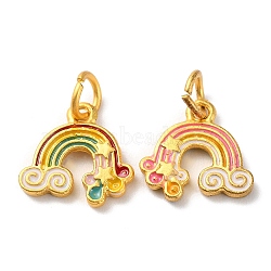 Rack Plating Alloy Enamel Charms, with Jump Ring, Cadmium Free & Lead Free, Rainbow with Cloud, Matte Gold Color, Colorful, 13.5x14x2.5mm, Hole: 4mm(PALLOY-F303-20MG)