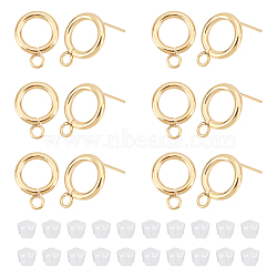 20Pcs 304 Stainless Steel Stud Earring Findings, with Horizontal Loops, Ring, with 30Pcs Plastic Ear Nuts, Golden, 16.5x12mm, Hole: 3.2mm, Pin: 0.7mm(STAS-UN0038-68)