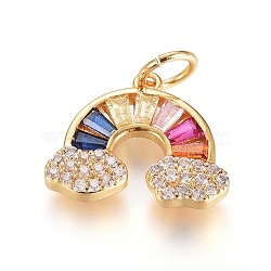Brass Micro Pave Cubic Zirconia Pendants, with Jump Ring, Long-Lasting Plated, Rainbow, Colorful, Real 18K Gold Plated, 11.5x14x2mm, Hole: 3.5mm(ZIRC-G166-26G)