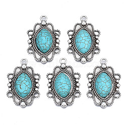 Synthetic Turquoise Pendants Settings for Enamel, with Aolly Findings, Cadmium Free & Nickel Free & Lead Free, Oval, Sky Blue, 39.5x26x7mm, Hole: 3mm(PALLOY-N157-031)