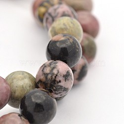 Round Natural Rhodonite Beads Strands, 8mm, Hole: 1mm, about 47pcs/strand, 15.5 inch(X-G-M136-8mm)