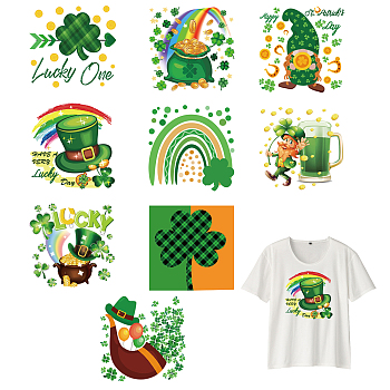 PET Heat Transfer Film Logo Stickers Set, for DIY T-Shirt, Bags, Hats, Jackets, Saint Patrick's Day Themed Pattern, 234~245x237~248mm, 9pcs/set