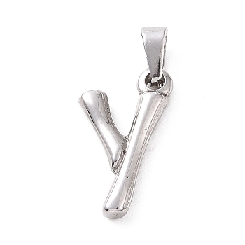 304 Stainless Steel Pendants, Bamboo Style, Stainless Steel Color, Letter.Y, 19x10x3mm, Hole: 3x7mm