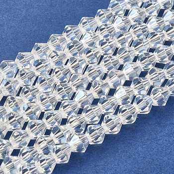 Electroplate Glass Beads Strands, Faceted, Bicone, Clear, 6mm, Hole: 1mm, about 46pcs/strand, 10.63 inch