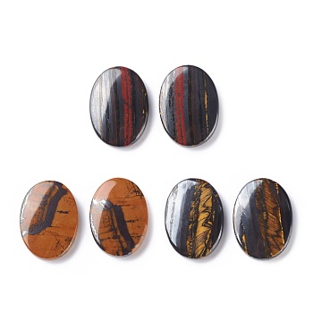 Natural Tiger Iron Cabochons, Oval with Pattern, 25x18x4mm, about 2pcs/pair