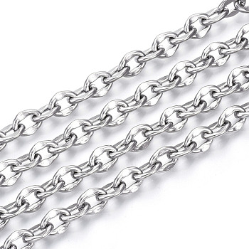 304 Stainless Steel Dapped Cable Chains, Unwelded, with Spool, Oval, Stainless Steel Color, 8.5x6.5x2mm, about 82.02 Feet(25m)/roll