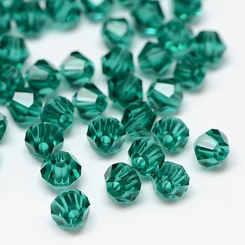 Imitation 5301 Bicone Beads, Transparent Glass Faceted Beads, Teal, 4x3mm, Hole: 1mm, about 720pcs/bag