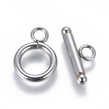 304 Stainless Steel Toggle Clasps, Stainless Steel Color, 16.5x12x2mm, Hole: 3mm, Inner Diameter: 8mm, Bar: 18x7.5x3mm, Hole: 3mm