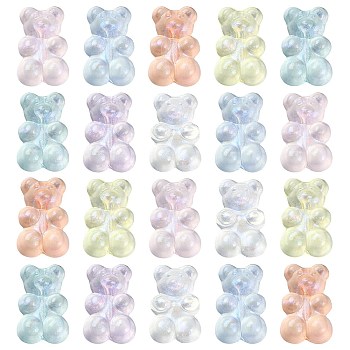 100Pcs Transparent Acrylic Beads, with Glitter Powder, Bear, Mixed Color, 18.5x12x7.5mm, Hole: 1.6mm