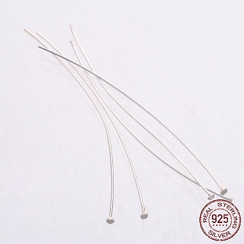 925 Sterling Silver Flat Head Pins, Silver, 49~50x0.5mm, Head: 1.5mm, about 166pcs/20g