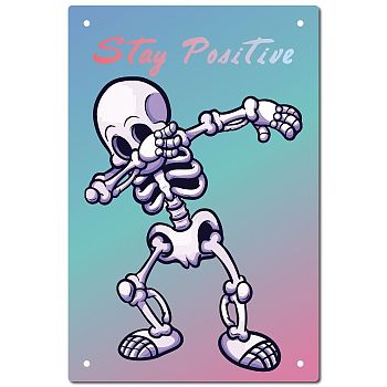 Rectangle Metal Iron Sign Poster, with Word, for Home Wall Decoration, Skull Pattern, 300x200x0.5mm