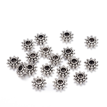 Tibetan Style Spacer Beads, Flower, Antique Silver, Lead Free & Cadmium Free , 9x3mm, Hole: 2.5mm