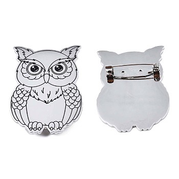 201 Stainless Steel Owl Lapel Pin, Animal Badge for Backpack Clothes, Nickel Free & Lead Free, Stainless Steel Color, 45x32x7mm, Pin: 0.7mm