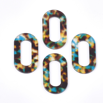 Cellulose Acetate(Resin) Linking Rings, Leopard Print, Oval, Colorful, 50x28x2.5mm, Inner Measure: 32x12mm