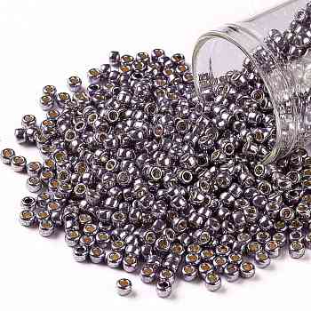 TOHO Round Seed Beads, Japanese Seed Beads, (PF568) PermaFinish Light Amethyst Metallic, 8/0, 3mm, Hole: 1mm, about 1111pcs/50g