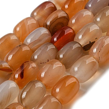 Natural Banded Agate/Striped Agate Beads Strands, Dyed, Column, Saddle Brown, 13.5x10~10.5mm, Hole: 1mm, about 28pcs/strand, 15.16''(38.5cm)