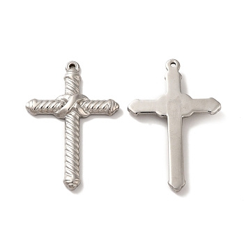 304 Stainless Steel Pendants, Cross Charm, Stainless Steel Color, 45x29.5x4mm, Hole: 1.6mm
