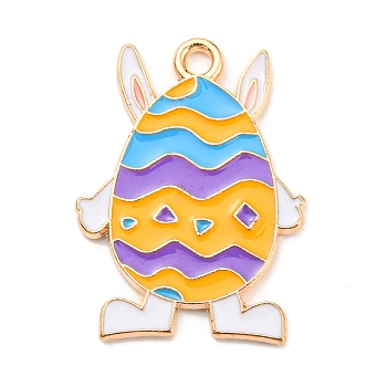 Easter Theme Alloy Enamel Pendants, Light Gold, Egg Charm, Colorful, 26x19x1mm, Hole: 2mm