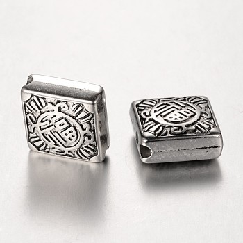 CCB Plastic Beads, Rhombus Carved with Chinese Characters Fu, Antique Silver, 17x16.5x6.5mm, Hole: 1.5mm