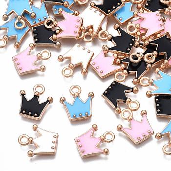 Alloy Charms, with Enamel, Crown, Light Gold, Mixed Color, 11.5x10.5x2mm, Hole: 1.5mm