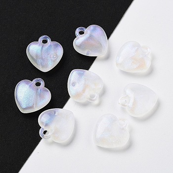 Opaque Acrylic Beads, AB Color Plated, Heart, White, 17x16x5.5mm, Hole: 2mm