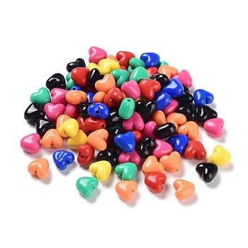 Opaque & Luminous Acrylic Beads, Heart, Mixed Color, 9.5x10.5x7mm, Hole: 1.8mm, about 1136pcs/500g