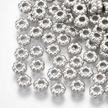 CCB Plastic Spacer Beads, Flower, Platinum, 4x1.5mm, Hole: 1.5mm