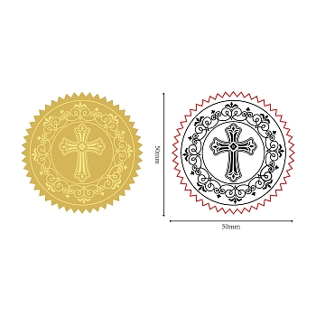 Self Adhesive Gold Foil Embossed Stickers, Medal Decoration Sticker, Flower Pattern, 5x5cm