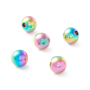 Ion Plating(IP) 202 Stainless Steel Beads, Half Drilled, Round, Rainbow Color, 8x7.5mm, Half Hole: 2mm
