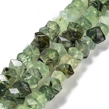 Natural Prehnite Beads Strands, Nuggets, Faceted, 6~8x10.5~14x8~9.5mm, Hole: 1.2mm, about 57~61pcs/strand, 15.16''~15.39''(38.5~39.1cm)