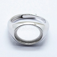 925 Sterling Silver Finger Ring Components, Adjustable, Oval, Platinum, Size 7 (17.5mm), 2.5mm wide, Tray: 11x14mm(STER-G027-11P)