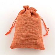 Polyester Imitation Burlap Packing Pouches Drawstring Bags, Coral, 13.5x9.5cm(ABAG-R004-14x10cm-02)