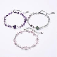 Natural Gemstone Chip Anklets, with Iron Eye Pin, Tibetan Style Pendants and Lobster Clasp, 9-1/2 inch(240mm)(AJEW-AN00177)