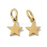 Vacuum Plating 201 Stainless Steel Charms, with Jump Rings, Laser Cut, Star Charm, Real 18K Gold Plated, 7x5.8x1mm, Hole: 3mm(STAS-E217-25A-G)