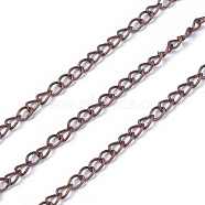 Iron Twisted Chains Curb Chains, Unwelded, Red Copper Color, with Spool, Link:about 2mm wide, 3.5mm long, 0.5mm thick, about 328.08 Feet(100m)/roll(CHS001Y-R)