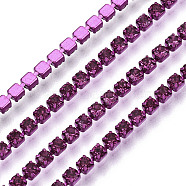 Electrophoresis Iron Rhinestone Strass Chains, Rhinestone Cup Chains, with Spool, Fuchsia, SS6.5, 2~2.1mm, about 10yards/roll(CHC-Q009-SS6.5-B14)