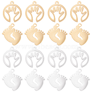 DICOSMETIC 16Pcs 2 Style 201 Stainless Steel Laser Cut Pendants, Baby Feet & Palm, Golden & Stainless Steel Color, 17~18x15~16x1mm, Hole: 1.5mm, 8pcs/style(STAS-DC0001-03)