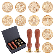 CRASPIRE DIY Stamp Making Kits, Including Pear Wood Handle and Brass Wax Seal Stamp Heads, Golden, Brass Wax Seal Stamp Heads: 10pcs(DIY-CP0001-92A)