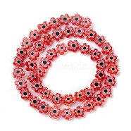Handmade Millefiori Glass Bead Strands, Flower, Red, 6.4~9x3.2mm, Hole: 1mm, about 56pcs/Strand, 15.75''(40cm)(X-LAMP-J035-8mm-07)