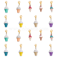 SUPERFINDINGS 18Pcs Alloy Enamel & Rhinestone Ice Cream Pendant Decorations, Zinc Alloy Lobster Claw Clasp Pendant Decoration, Clip-on Charms, Mixed Color, 36~39mm, 9pcs/set, 2 sets/box(AJEW-FH0003-48)