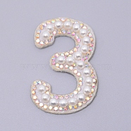 Imitation Pearls Patches, Iron/Sew on Appliques, with Glitter Rhinestone, Costume Accessories, for Clothes, Bag Pants, Number, Num.3, 44.5x28.5x4.5mm(DIY-WH0190-89B)