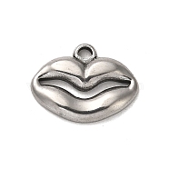 304 Stainless Steel Pendants, Lip Charm, Stainless Steel Color, 16x21x3mm, Hole: 2x2.5mm(STAS-Q316-03P)