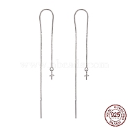Rhodium Plated 925 Sterling Silver Threader Earrings, for Half Drilled Beads, Platinum, 64x9.5mm, Pin: 0.7mm(STER-N0001-027)