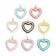 Brass Micro Pave Clear Cubic Zirconia Pendants, with Enamel & Jump Ring, Long-Lasting Plated, Heart, Golden, Mixed Color, 17x16x2mm, Hole: 3mm(ZIRC-A019-06G)